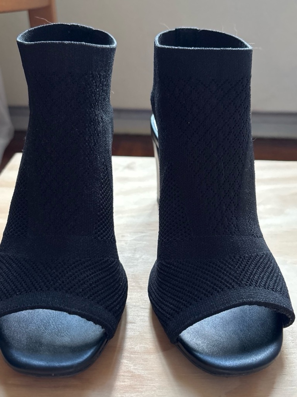 Black Knit Peep-Toe Sock Booties